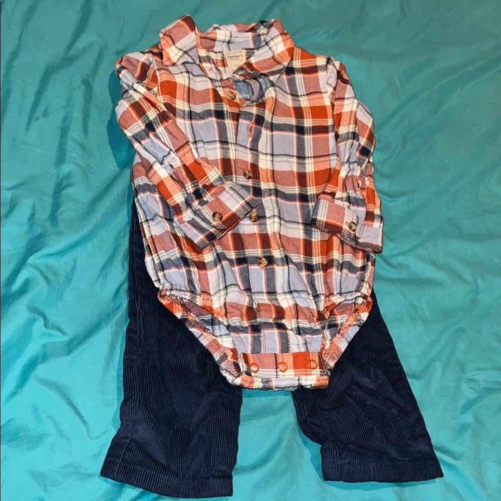 Plaid Baby Button-down Bodysuit with Corduroy Pants